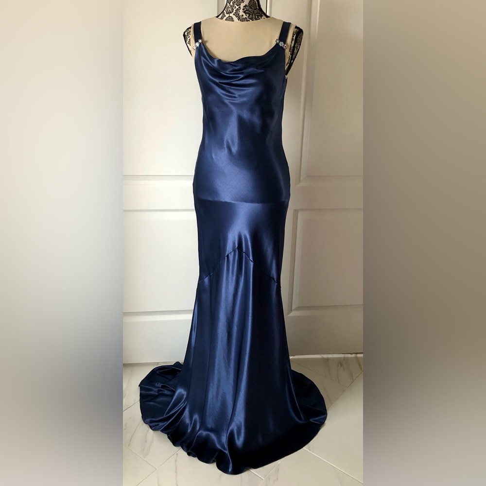 Nieman Marcus ABS Allen Schwartz EXC Y2K/20s 30s Sapphire bias cut gown Size 6 - Picture 14 of 15